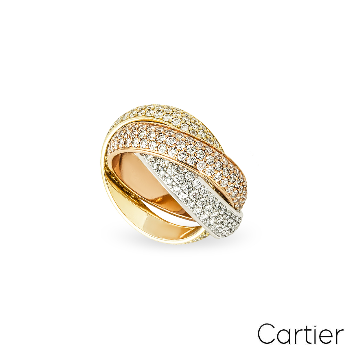 Cartier Trinity Tri-Colour Gold Full Pav Diamond Ring Size 51 4.64ct N4210800